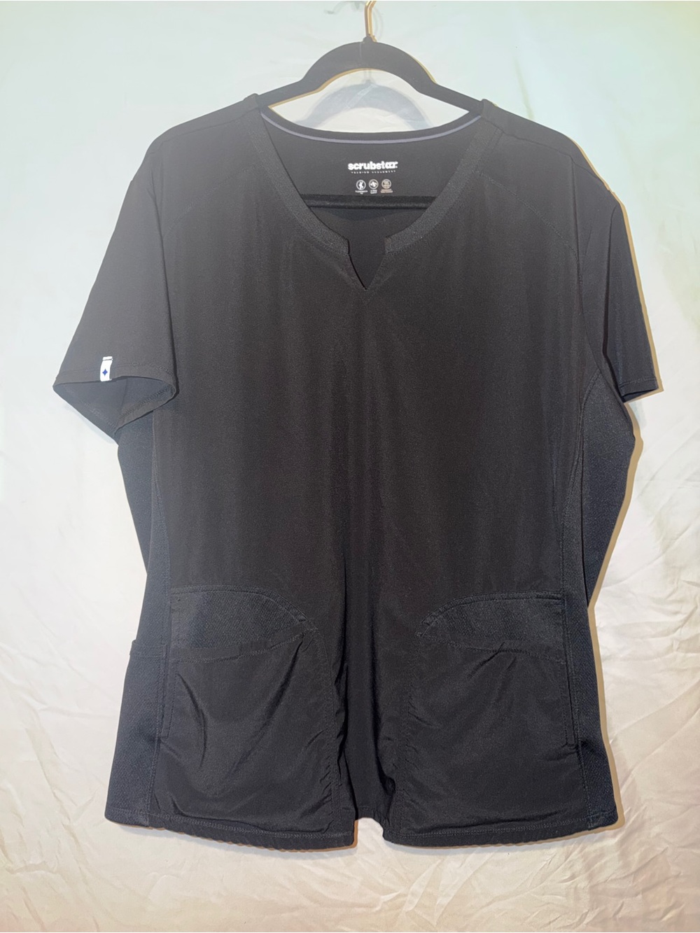 Scrubstar Black V-Notch Short Sleeve Medical Scrub Top